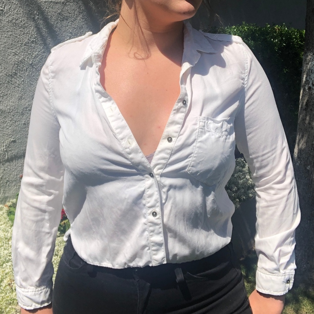White Button Down Crop Top